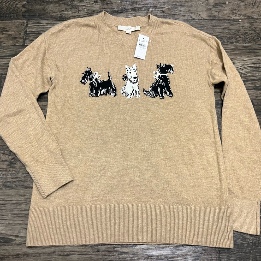 LOFT Tan Sweater with Dog Design